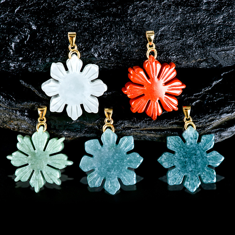 Necklaces - Jadeite翡翠ひまわりペンダントネックレス、18k金メッキチョーカー、本物のバームレット、自然なジュエリー、彫刻されたファッション