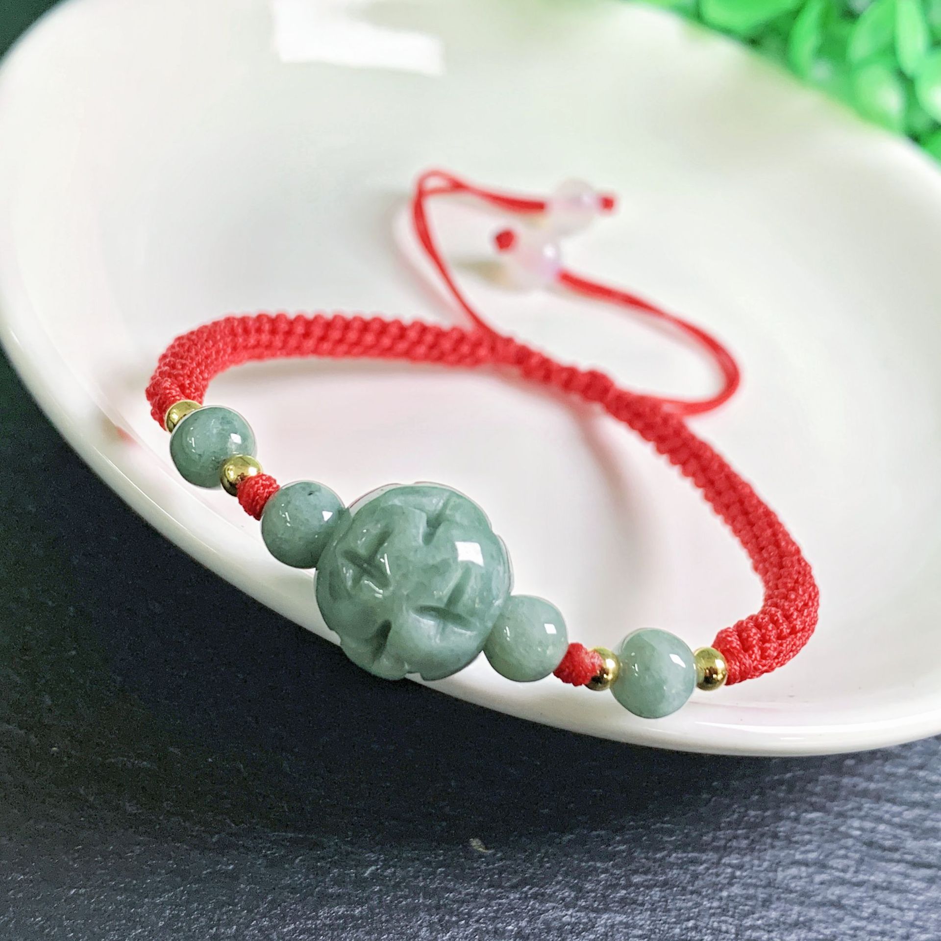 Bracelets - ミャンマー翡翠彫刻ビーズブレスレット天然ビルマ翡翠本物の宝石チャームお守りバングル女性への贈り物お守り