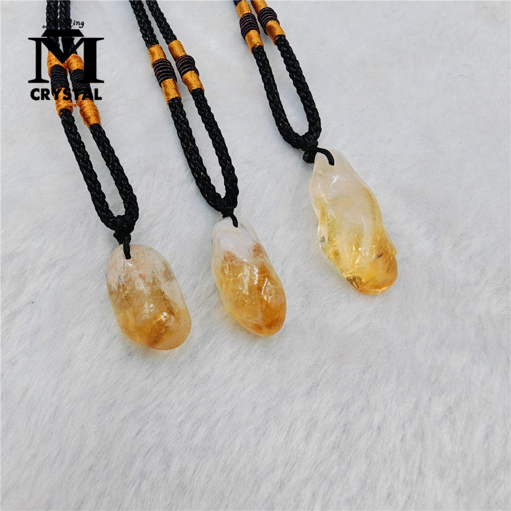 Crystal Pendant Necklace Natural Stone - 天然シトリンクリスタルペンダント3個セット。イエローキュォーツの尖った石を使用したジュエリー。男性・女性へのギフトに最適。