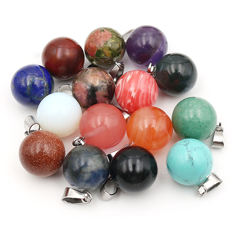 Crystal Pendant Necklace Natural Stone - 20 ピース/バッグ 14 ミリメートル天然石ラウンドペンダントチャーム水晶玉ペンダント DIY ネックレスジュエリーメイキング用