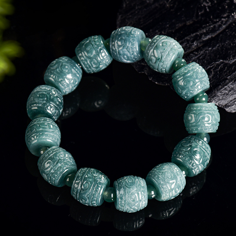 Bracelets - 天然ビルマ翡翠彫刻ビーズブレスレットファッションジュエリー本物の翡翠彫刻宝石チャームお守りバングル女性へのギフト