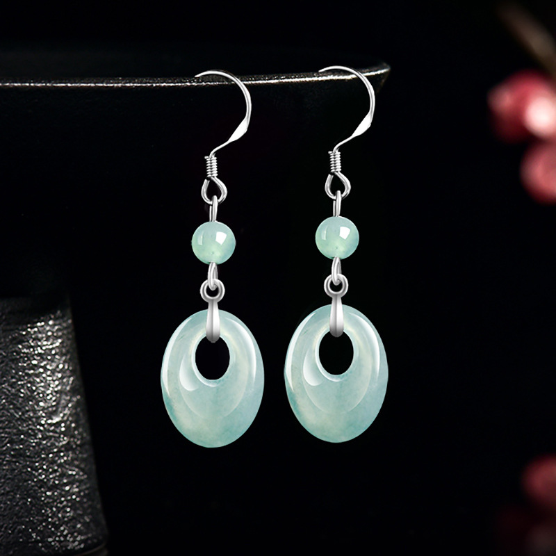 ミャンマー翡翠リングイヤリング 925 シルバー女性へのギフ - Earrings のレビューと価格