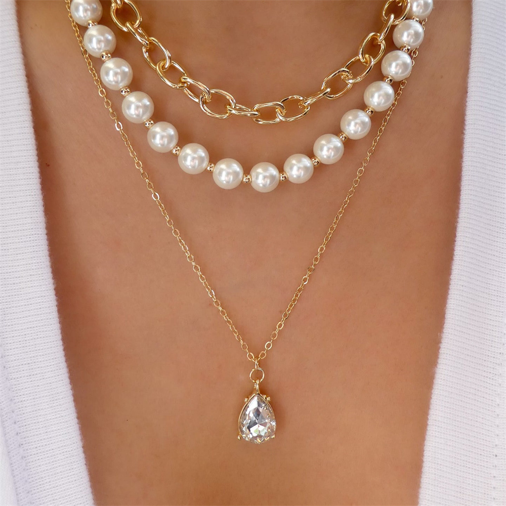 女性のためのマルチレイヤーネックレス,幾何学的ビーズ,非対称 - Pearl Choker Necklace Vintage のレビューと価格