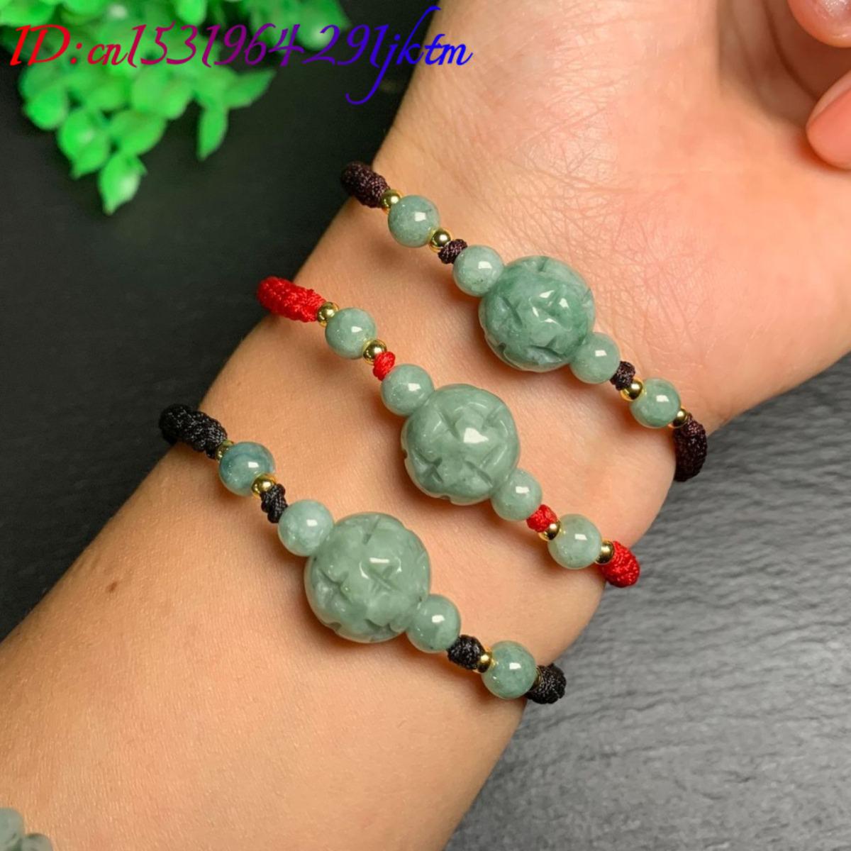 ミャンマー翡翠彫刻ビーズブレスレット天然ビルマ翡翠本物の宝石 - Bracelets のレビューと価格