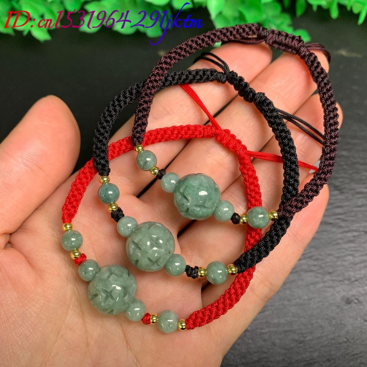 ミャンマー翡翠彫刻ビーズブレスレット天然ビルマ翡翠本物の宝石 - Bracelets のレビューと価格