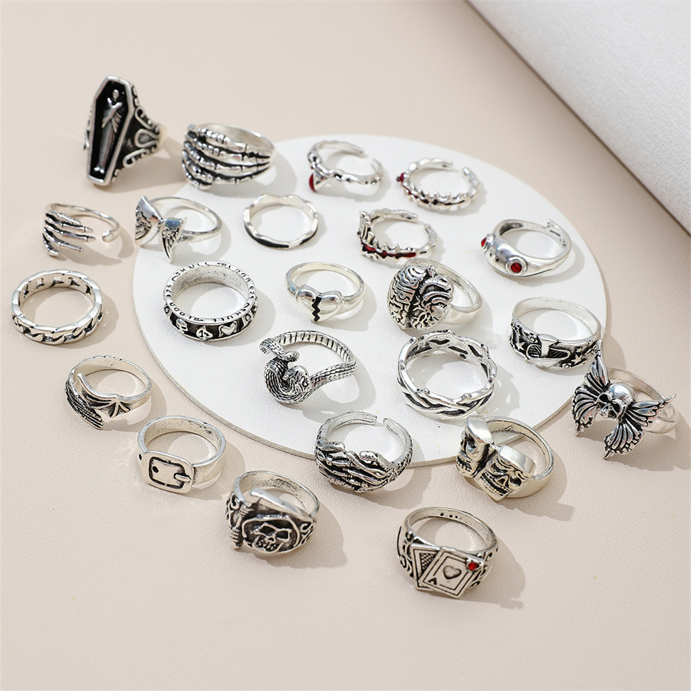 23個入り パンク風 幾何学模様の指輪セット。男女兼用。蛇や - Vintage Punk Knuckle Rings Set のレビューと価格
