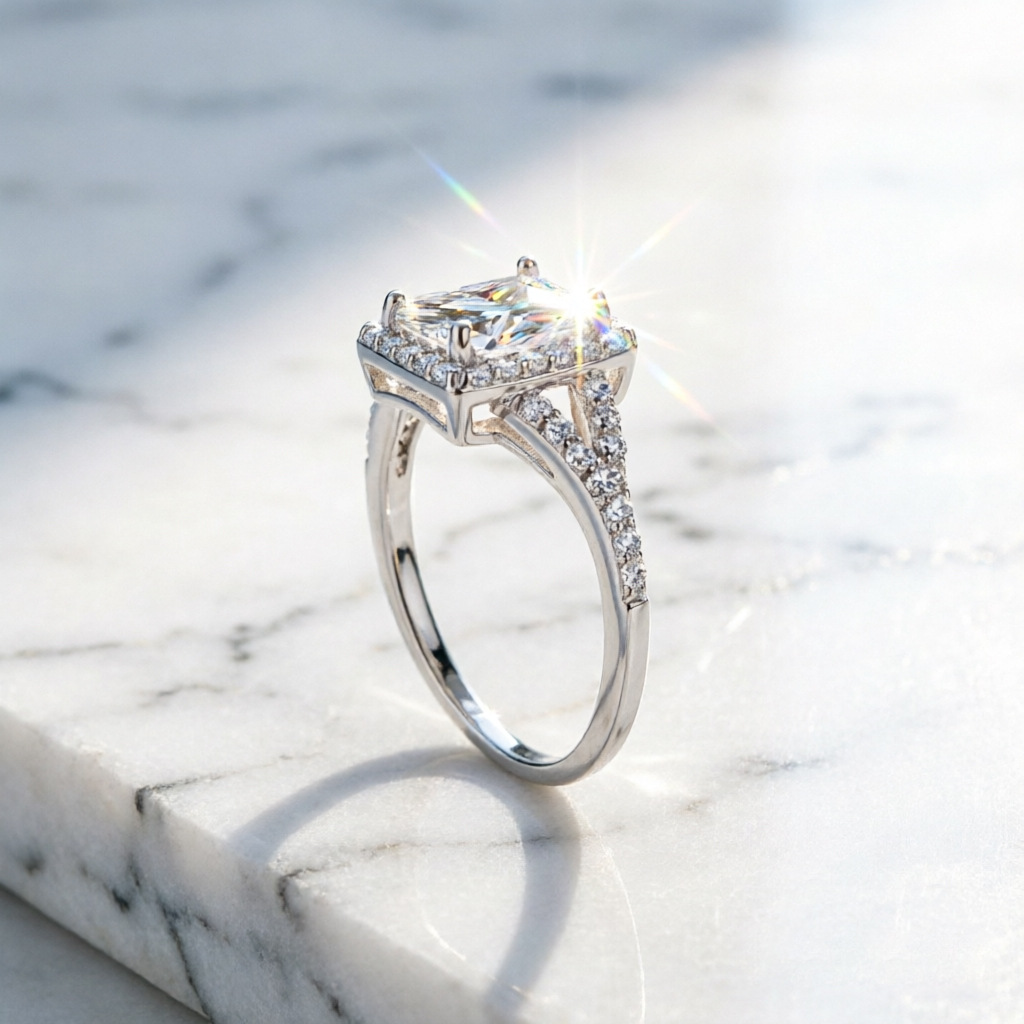 人気急上昇中のファッションリング。100％S925シルバー製 - Moissanite Engagement Ring 1 Carat のレビューと価格