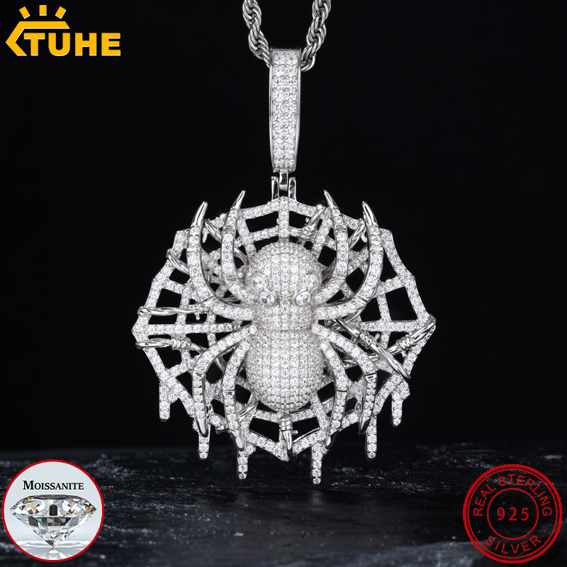 高品質VVS1モアッサナイトスパイダーペンダント、925スタ - 925 Sterling Silver Chain Necklace Men のレビューと価格