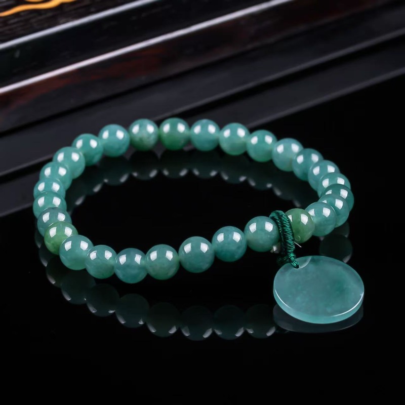 天然翡翠ブルーウォーターナッシングプレートビーズ手編みブレス - Bracelets のレビューと価格