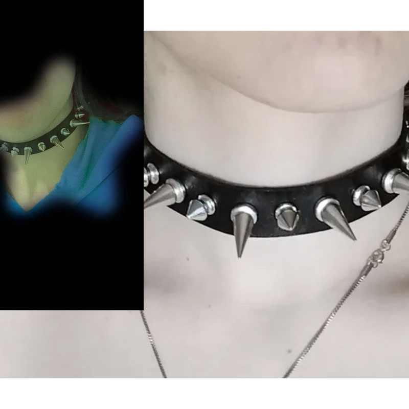 パンク風、長めのスパイクチョーカー、フェイクレザーの襟、男女 - Goth Punk Spike Choker のレビューと価格