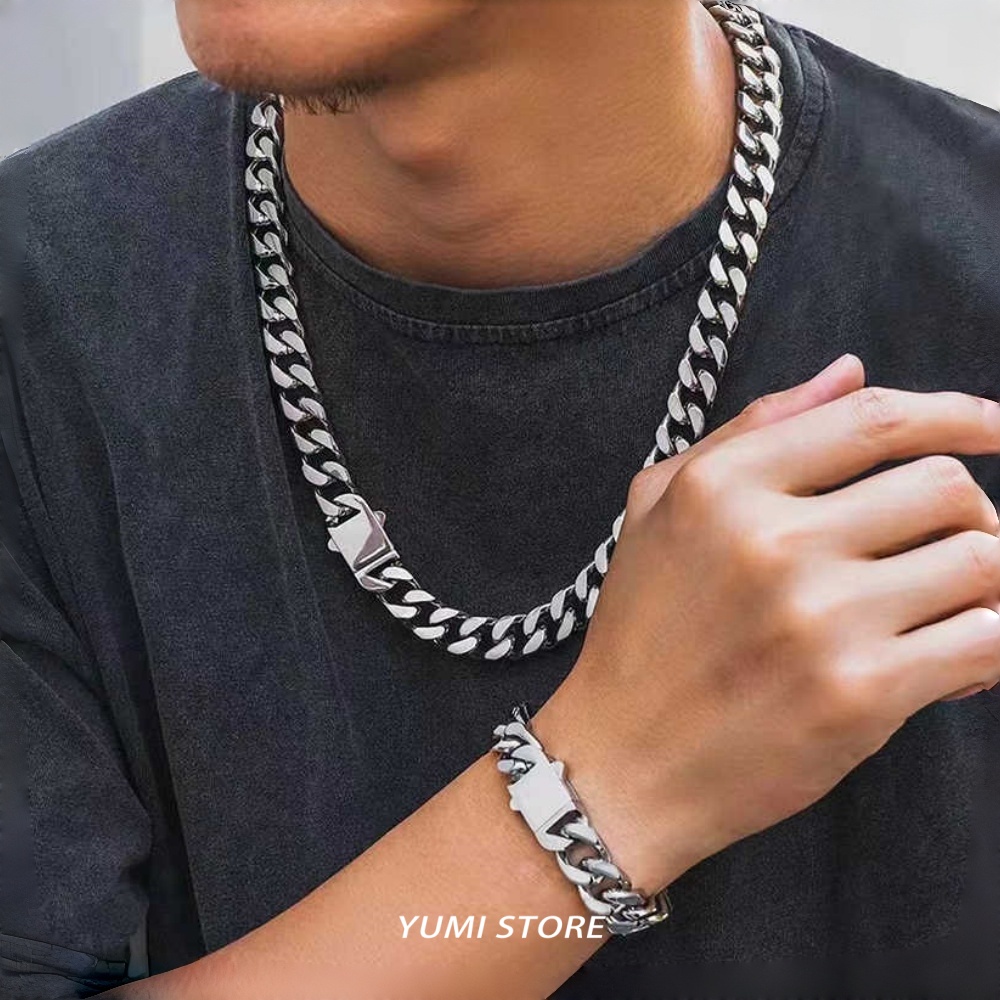 チタン鋼製ヒップホップスプリングバックルキューバンネックレス - Cuban Link Chain 12Mm のレビューと価格
