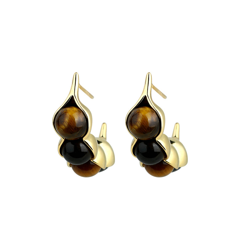 タイガーアイポッドイヤリング宝石本物のジュエリーデザイナー耳 - Earrings のレビューと価格