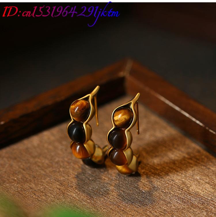 タイガーアイポッドイヤリング宝石本物のジュエリーデザイナー耳 - Earrings のレビューと価格